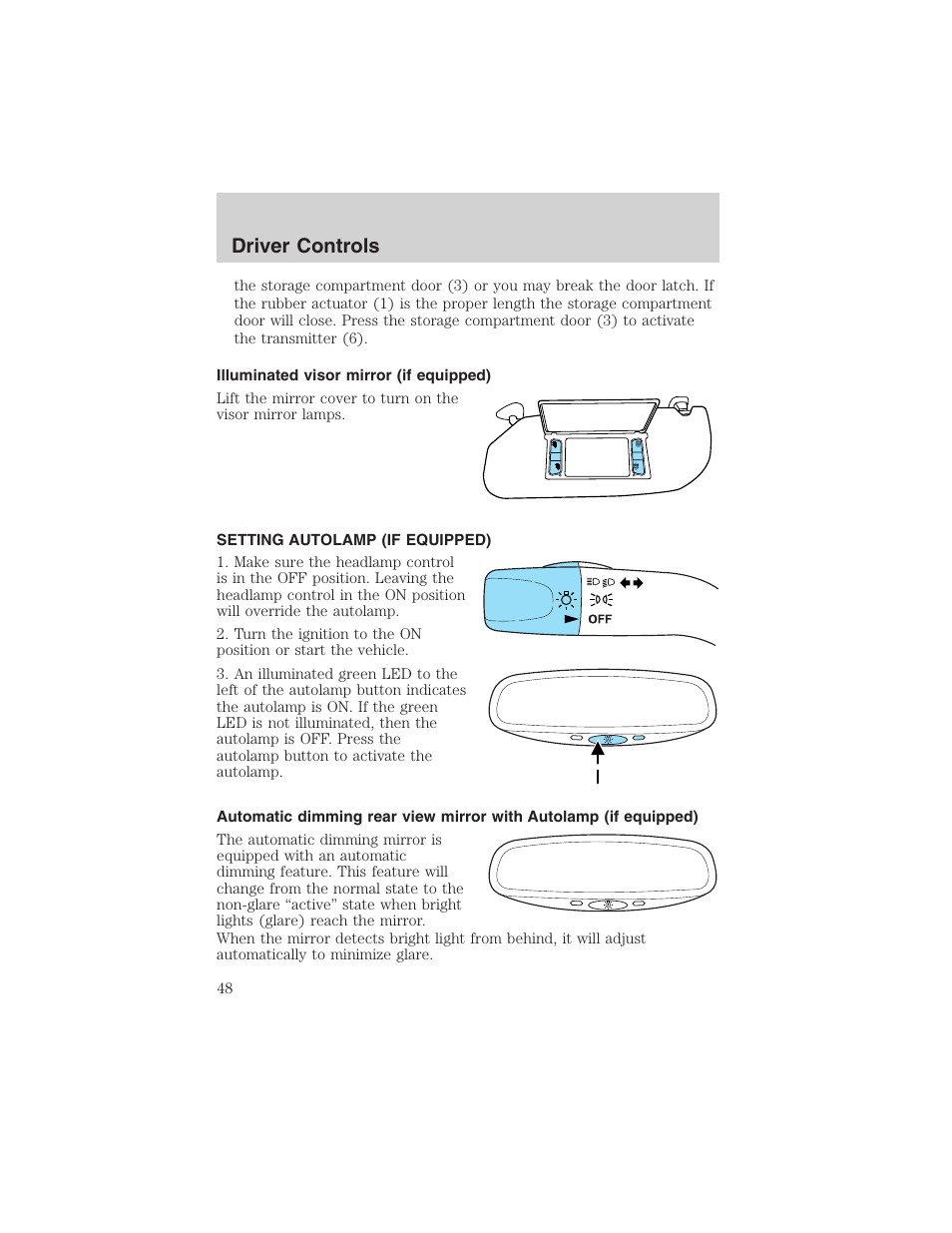 Driver controls | FORD 2003 Escape v.4 User Manual | Page 48 / 240