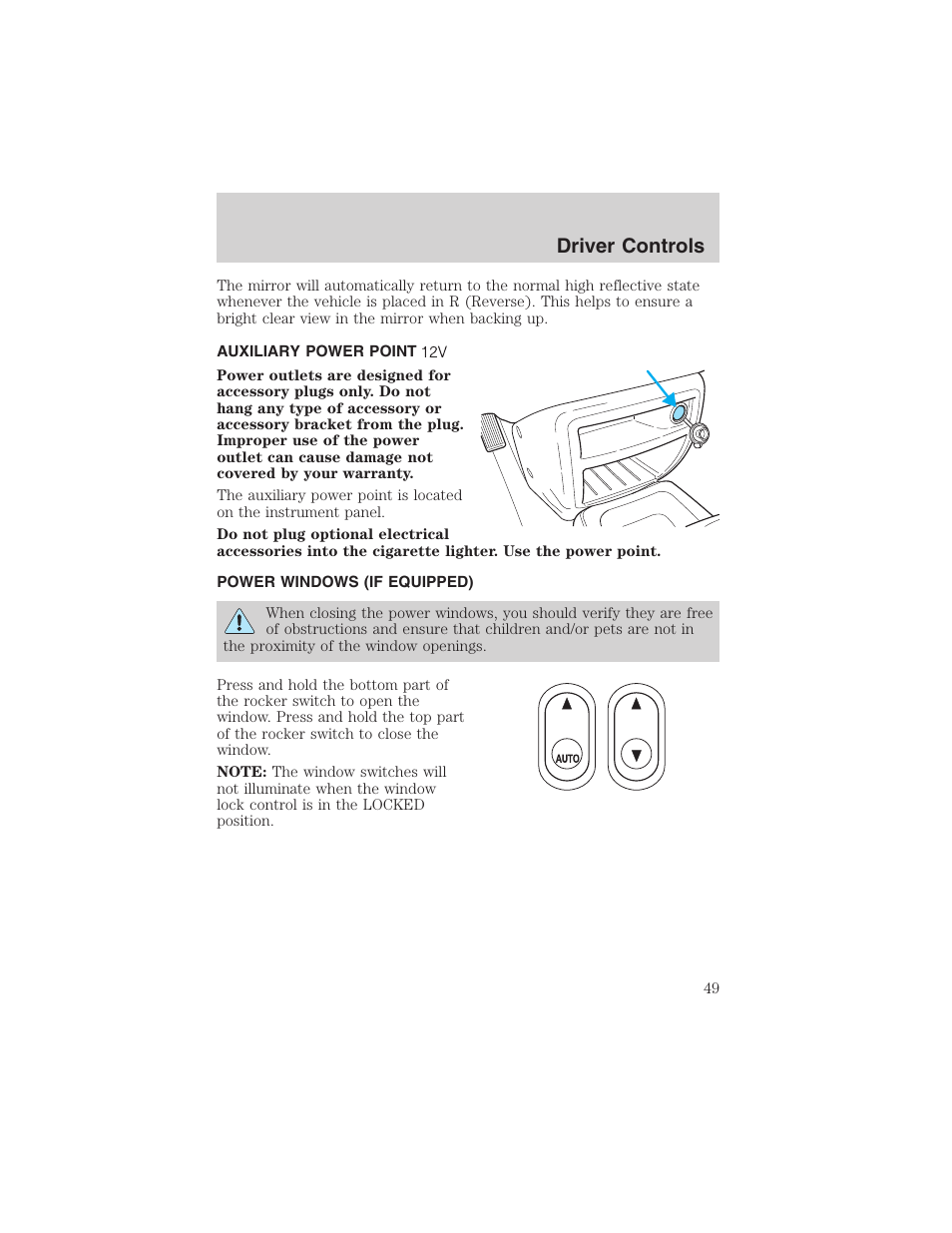 Driver controls | FORD 2003 Escape v.4 User Manual | Page 49 / 240