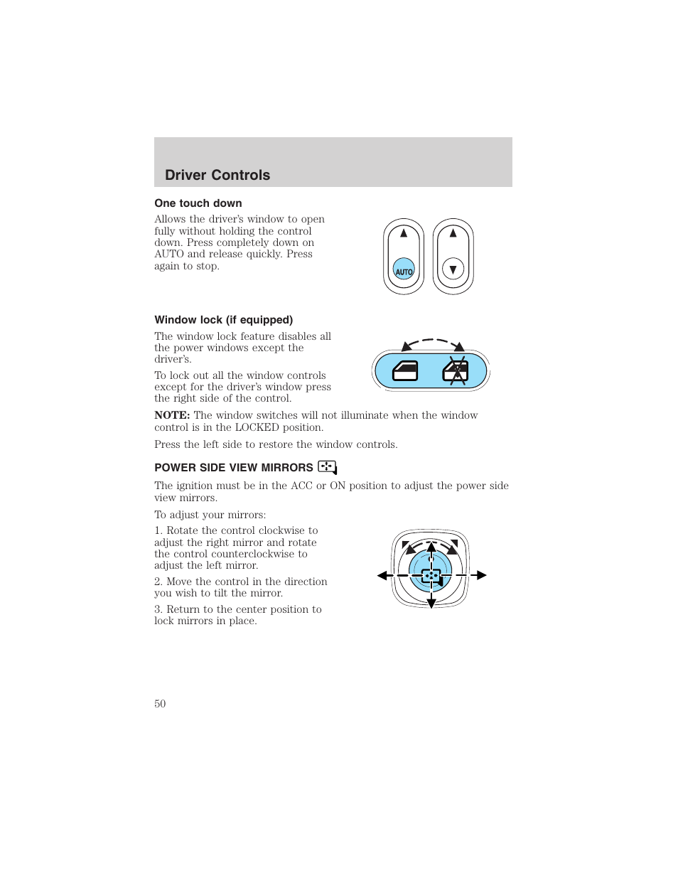 Driver controls | FORD 2003 Escape v.4 User Manual | Page 50 / 240