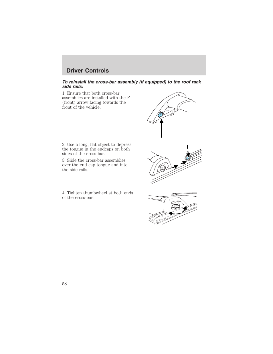 Driver controls | FORD 2003 Escape v.4 User Manual | Page 58 / 240
