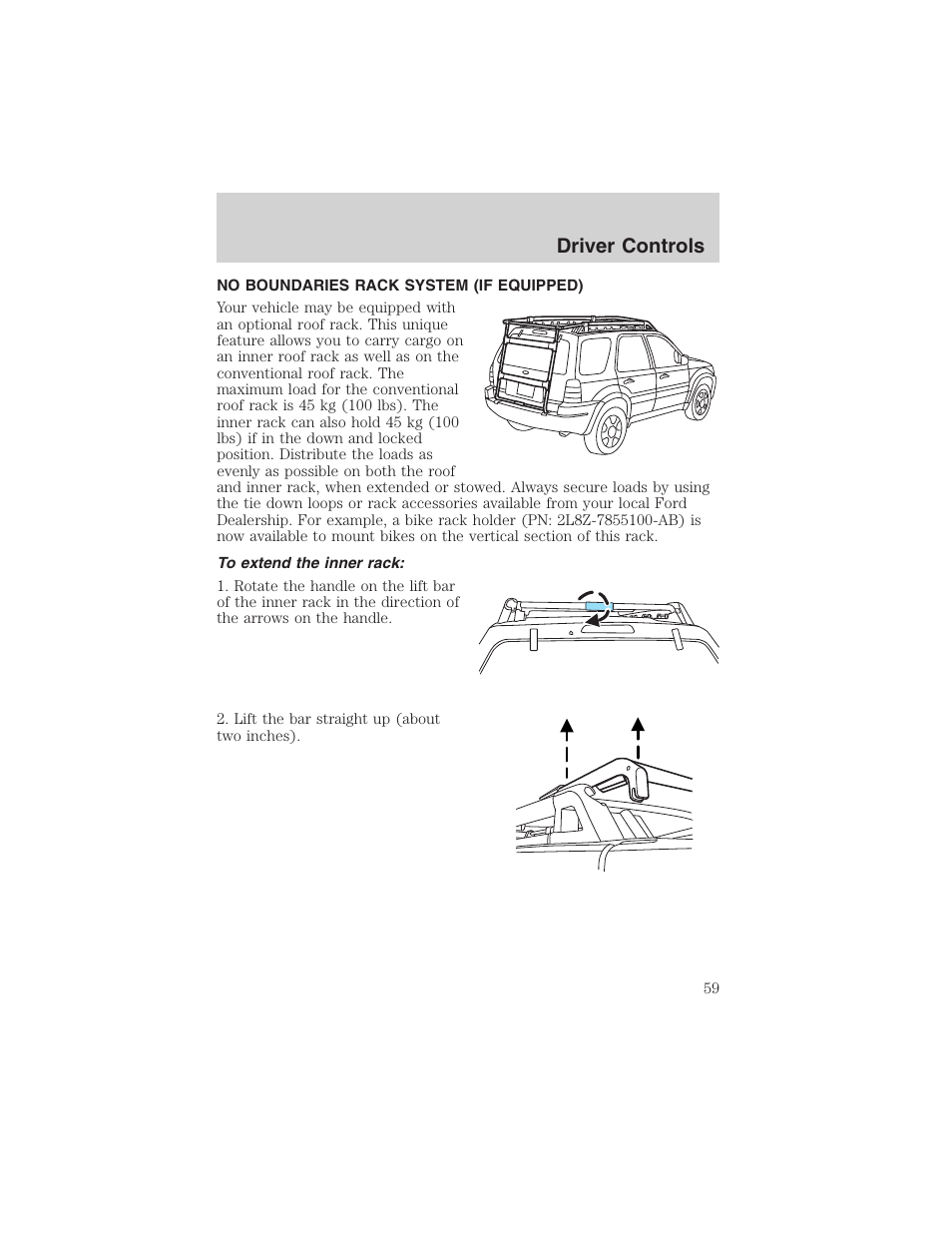 Driver controls | FORD 2003 Escape v.4 User Manual | Page 59 / 240