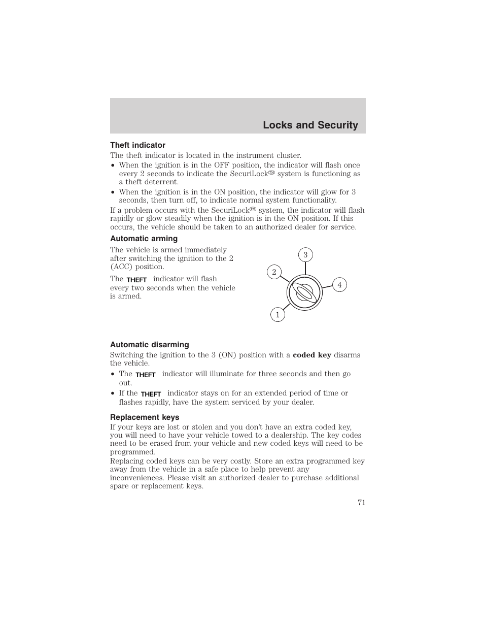 Locks and security | FORD 2003 Escape v.4 User Manual | Page 71 / 240