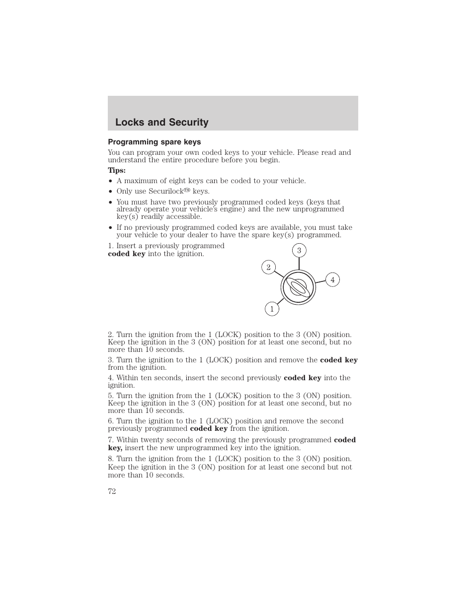 Locks and security | FORD 2003 Escape v.4 User Manual | Page 72 / 240