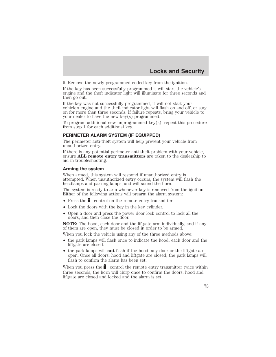 Locks and security | FORD 2003 Escape v.4 User Manual | Page 73 / 240