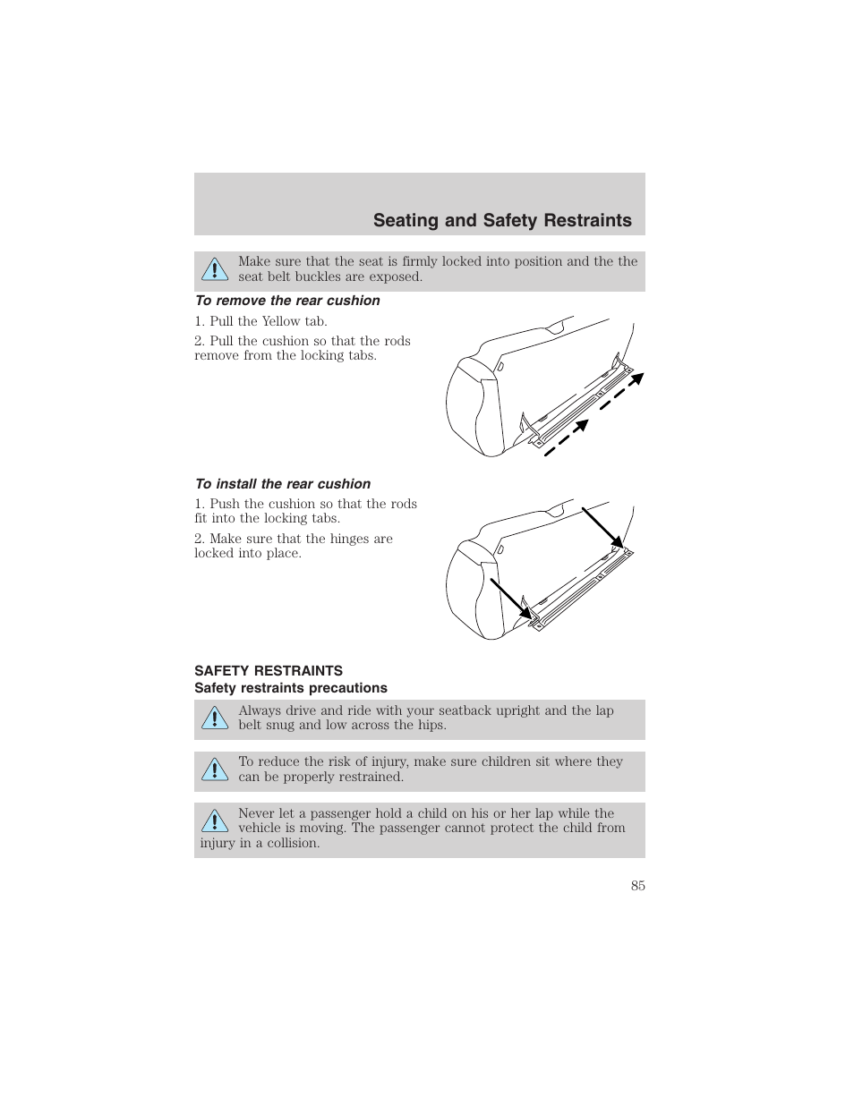 Seating and safety restraints | FORD 2003 Escape v.4 User Manual | Page 85 / 240