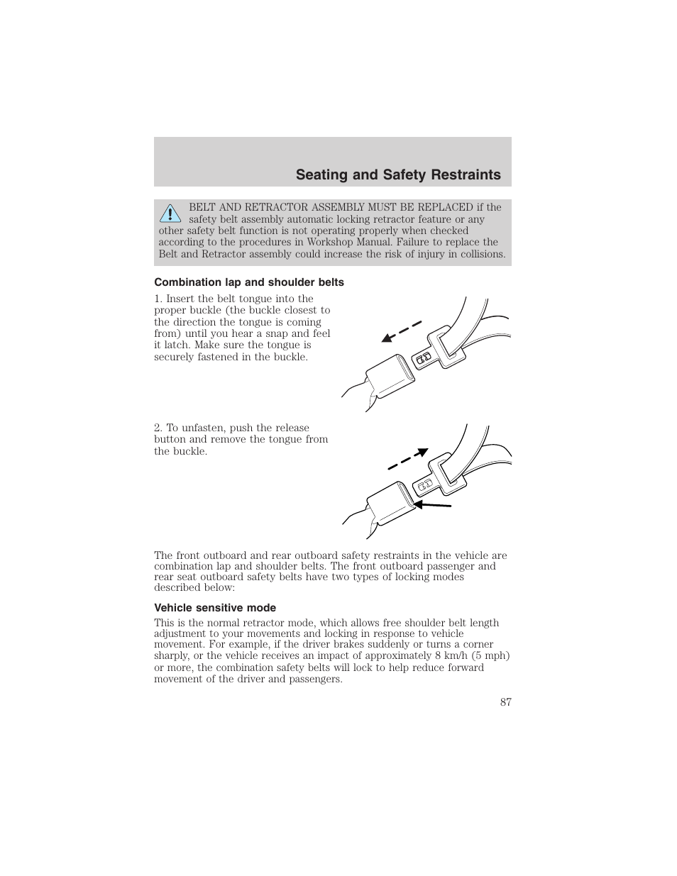 Seating and safety restraints | FORD 2003 Escape v.4 User Manual | Page 87 / 240