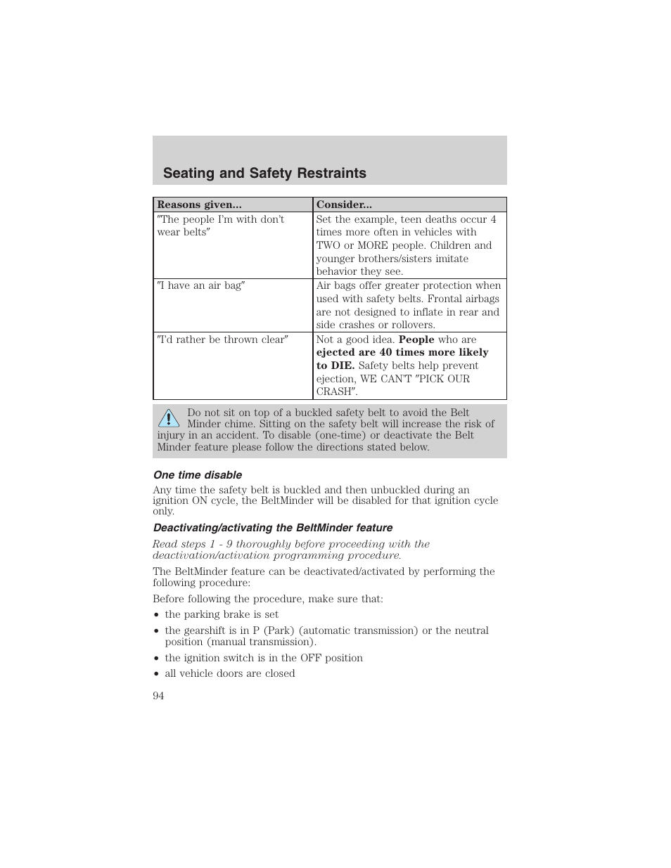 Seating and safety restraints | FORD 2003 Escape v.4 User Manual | Page 94 / 240