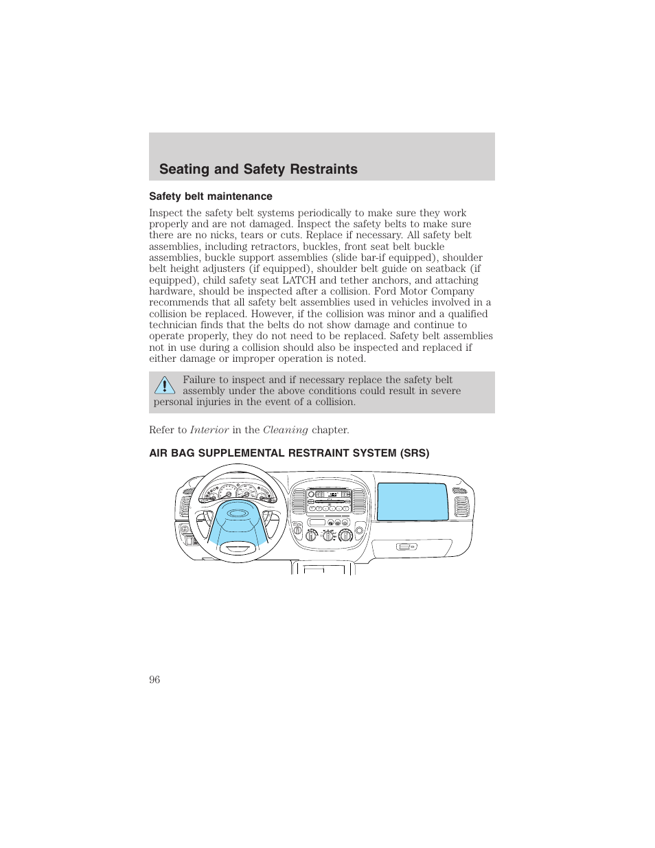 Seating and safety restraints | FORD 2003 Escape v.4 User Manual | Page 96 / 240