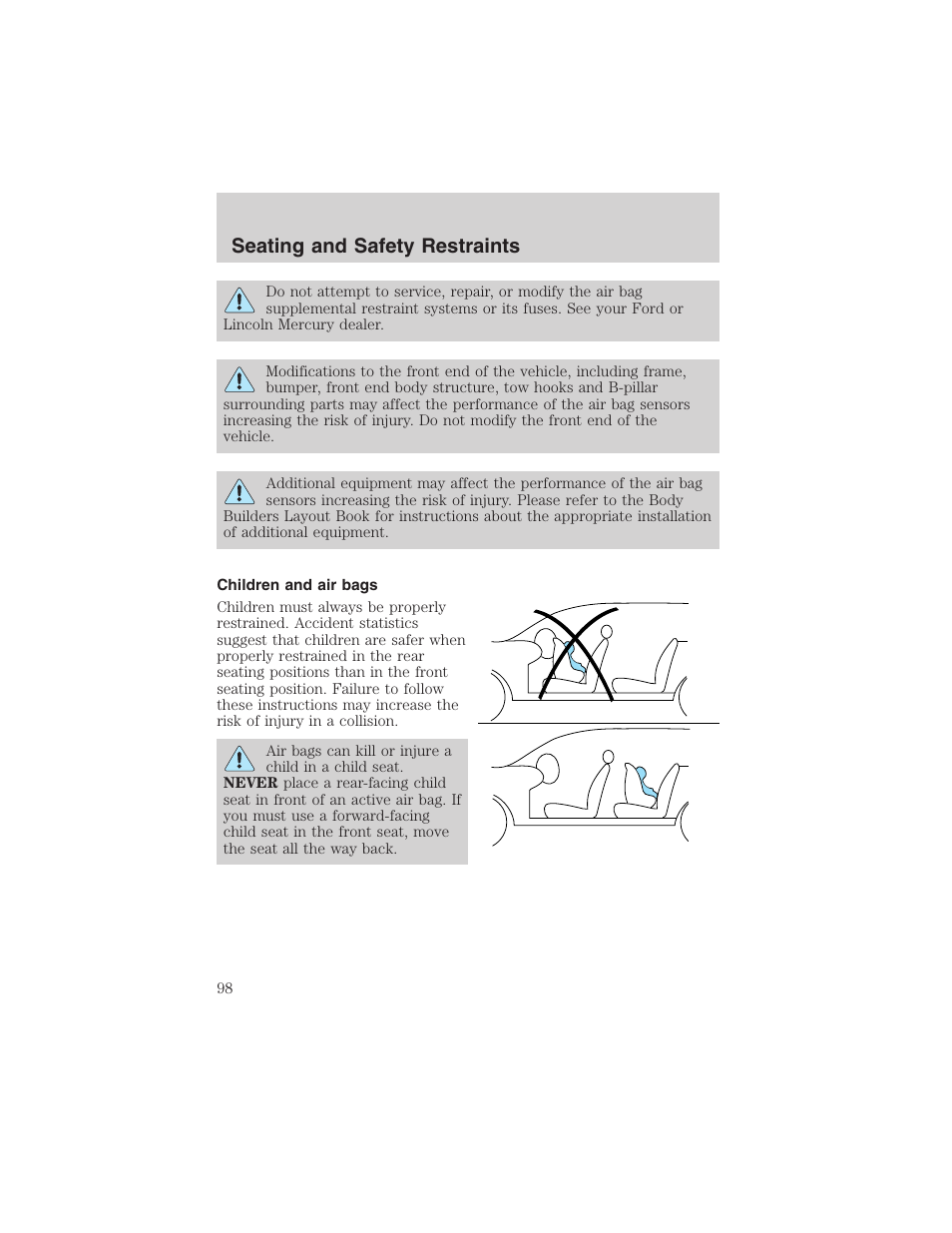 Seating and safety restraints | FORD 2003 Escape v.4 User Manual | Page 98 / 240