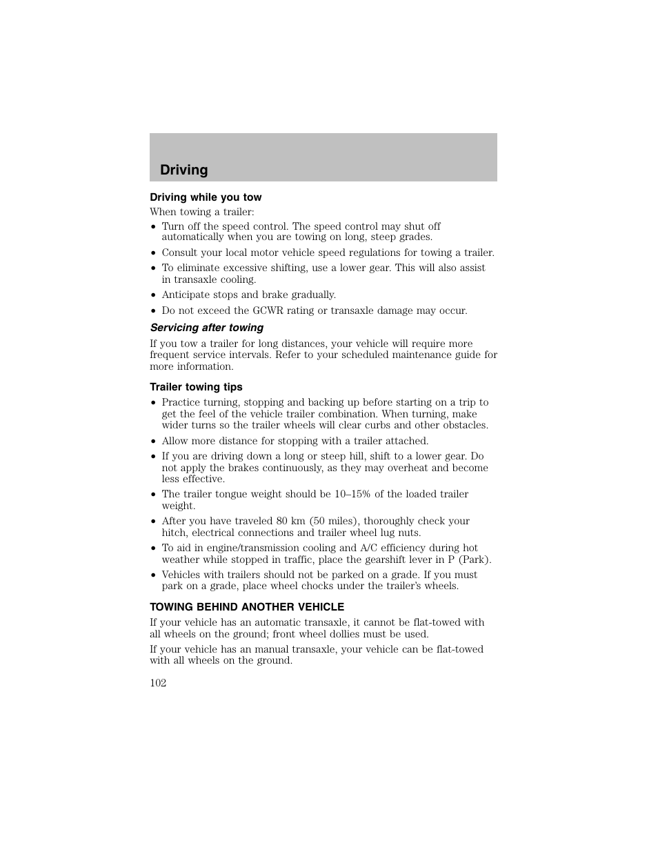 Driving | FORD 2003 Escort User Manual | Page 102 / 184