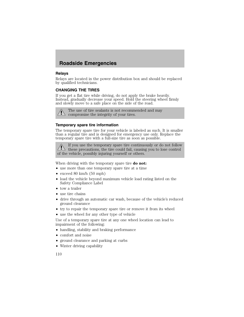 Roadside emergencies | FORD 2003 Escort User Manual | Page 110 / 184