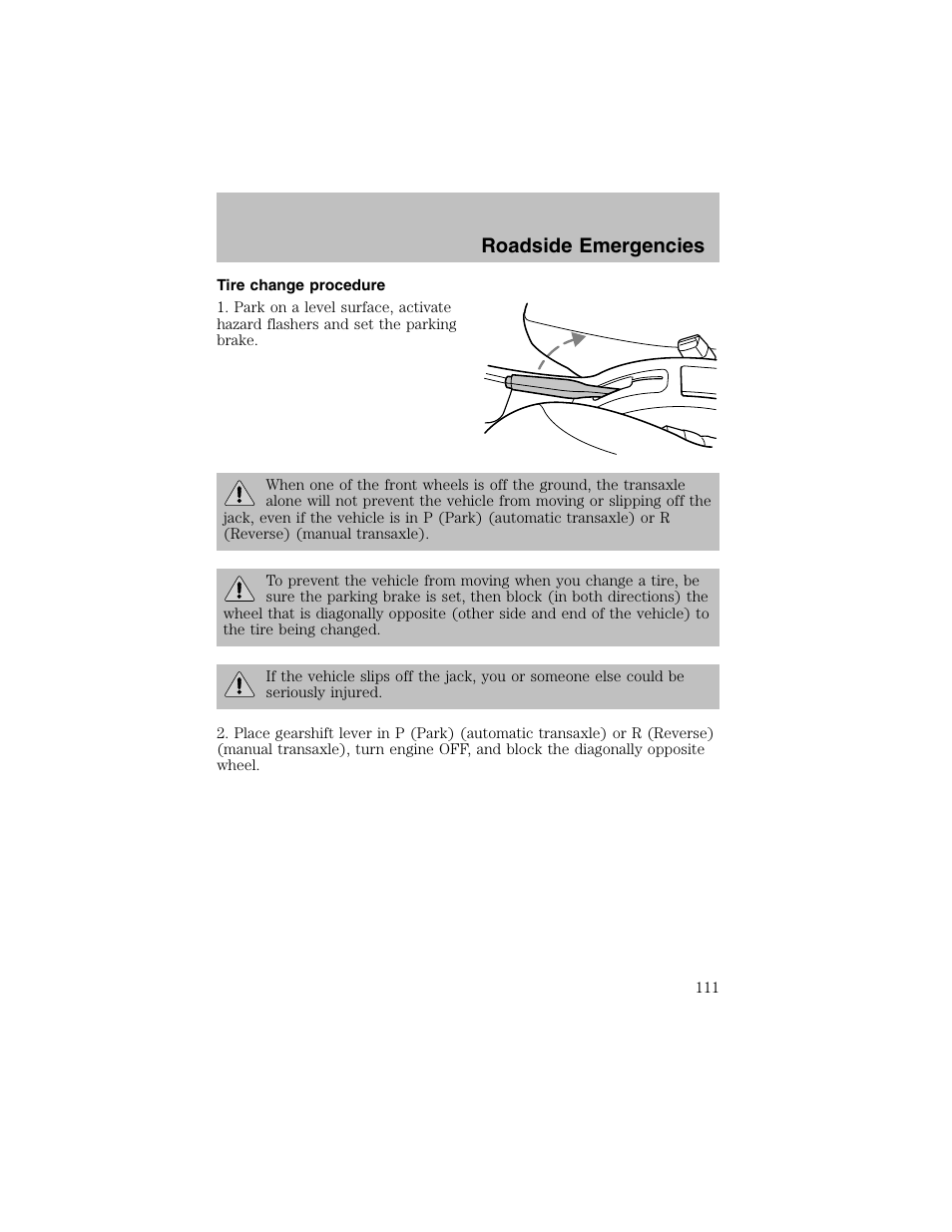 Roadside emergencies | FORD 2003 Escort User Manual | Page 111 / 184