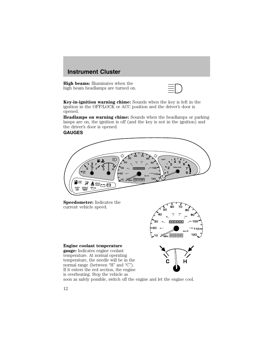 Instrument cluster | FORD 2003 Escort User Manual | Page 12 / 184