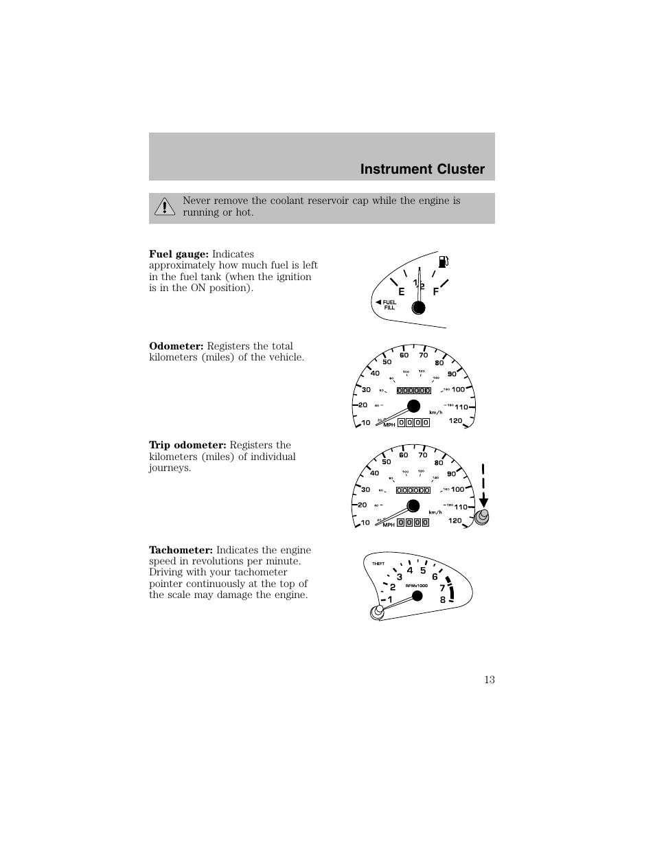 Instrument cluster | FORD 2003 Escort User Manual | Page 13 / 184