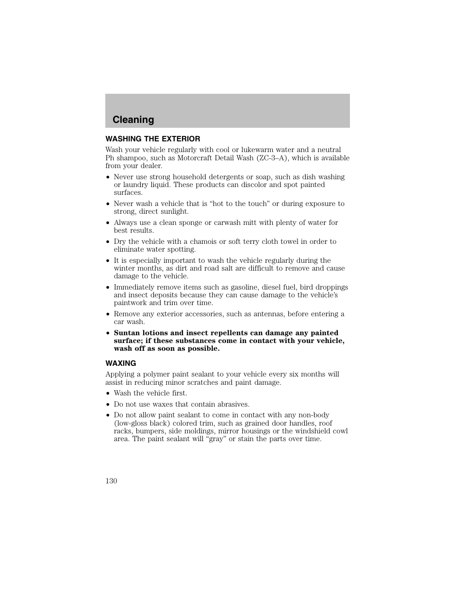 Cleaning | FORD 2003 Escort User Manual | Page 130 / 184