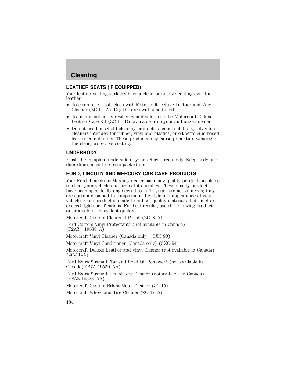 Cleaning | FORD 2003 Escort User Manual | Page 134 / 184