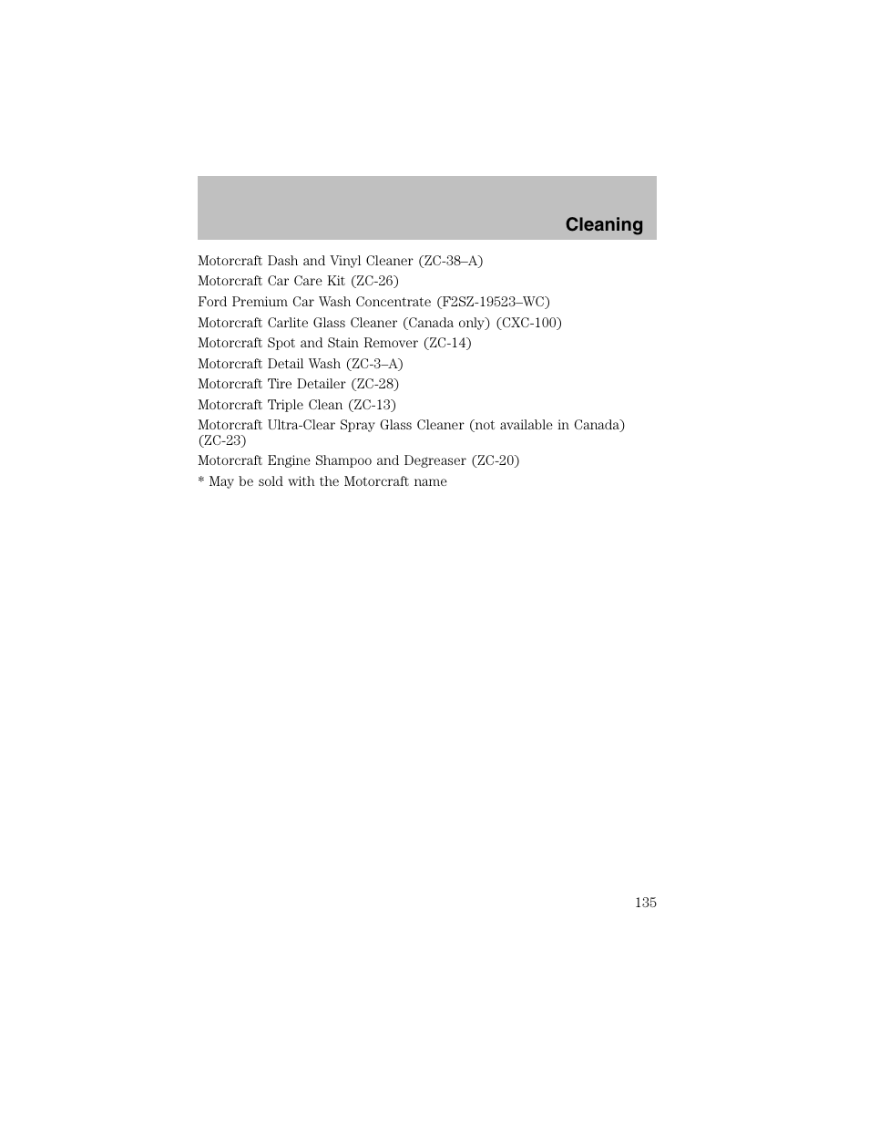 Cleaning | FORD 2003 Escort User Manual | Page 135 / 184