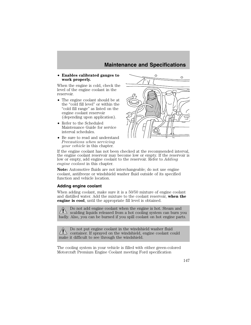 Maintenance and specifications | FORD 2003 Escort User Manual | Page 147 / 184