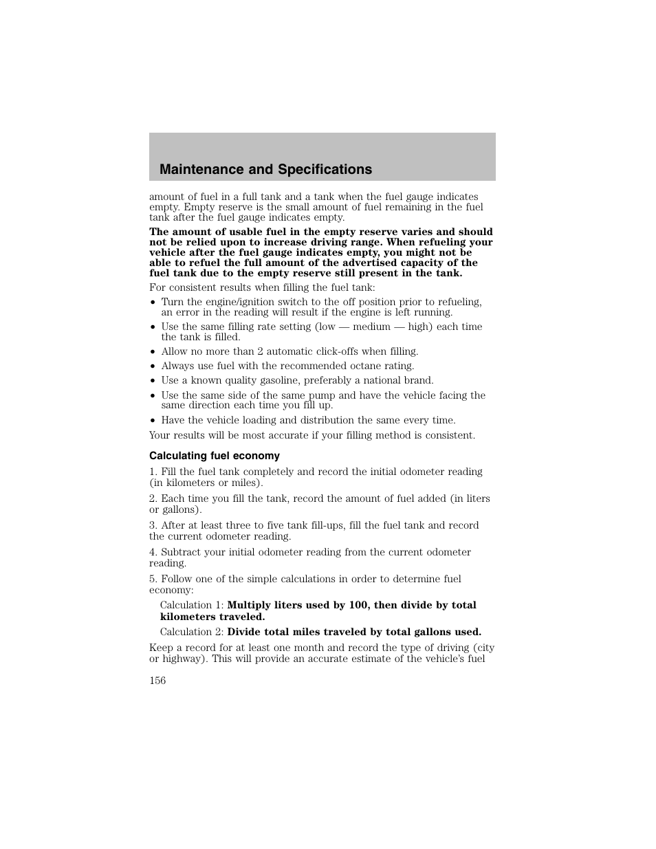 Maintenance and specifications | FORD 2003 Escort User Manual | Page 156 / 184