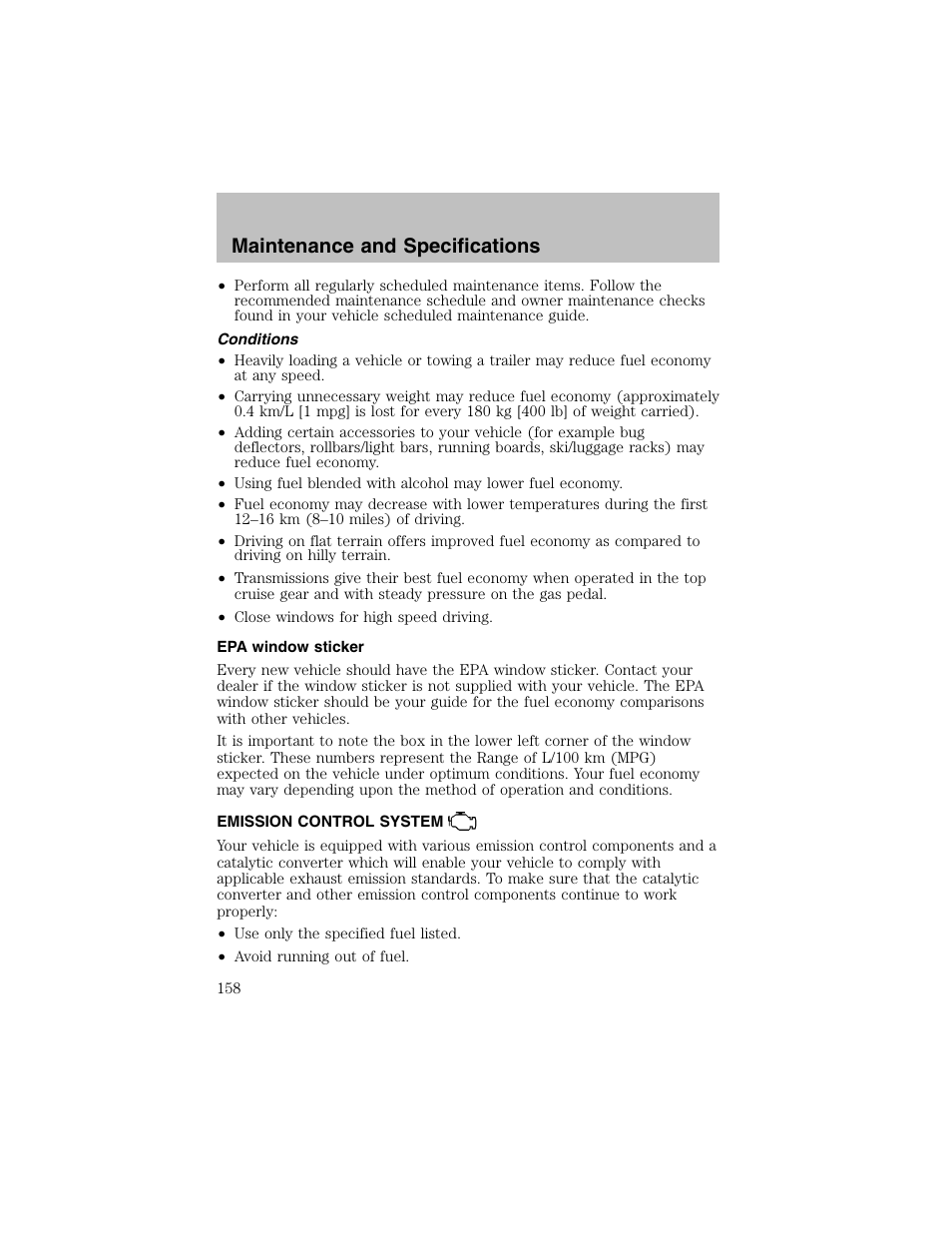 Maintenance and specifications | FORD 2003 Escort User Manual | Page 158 / 184