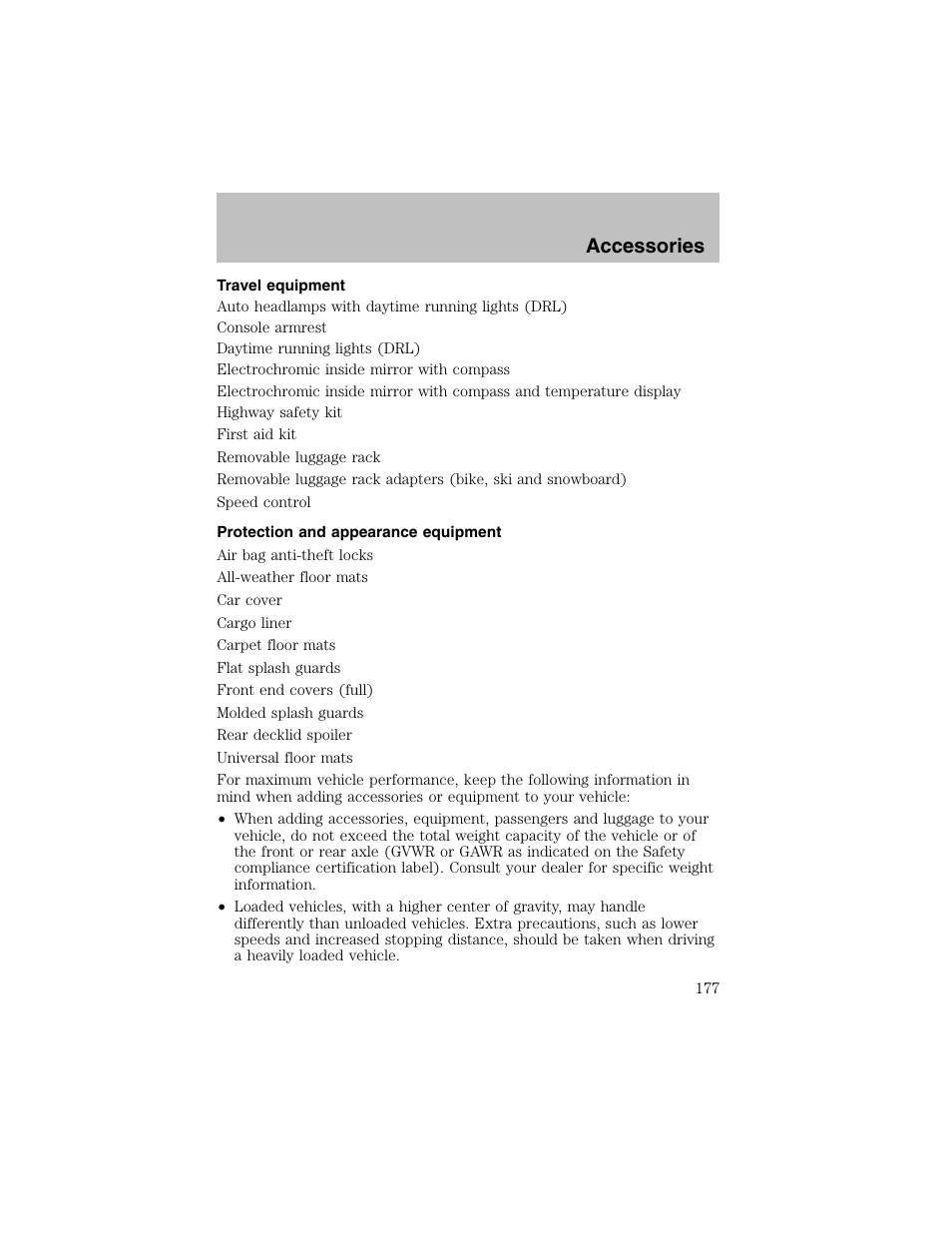 Accessories | FORD 2003 Escort User Manual | Page 177 / 184