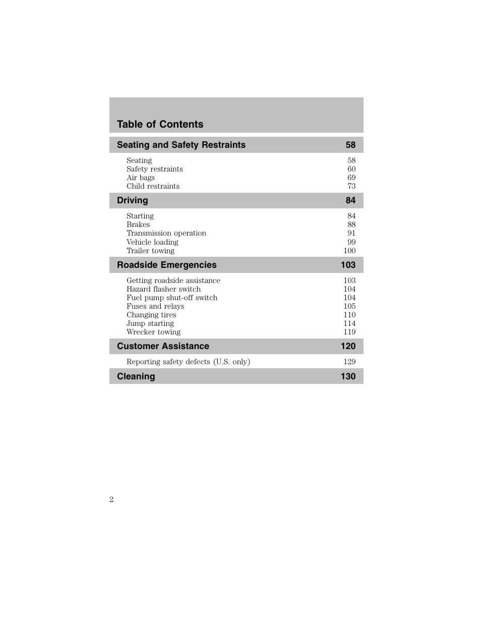 FORD 2003 Escort User Manual | Page 2 / 184