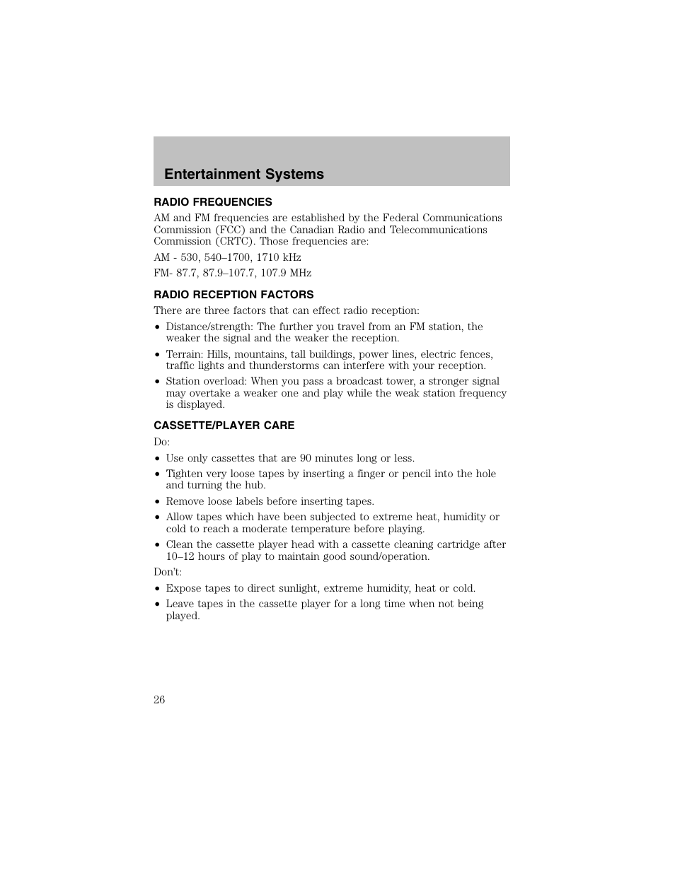 Entertainment systems | FORD 2003 Escort User Manual | Page 26 / 184