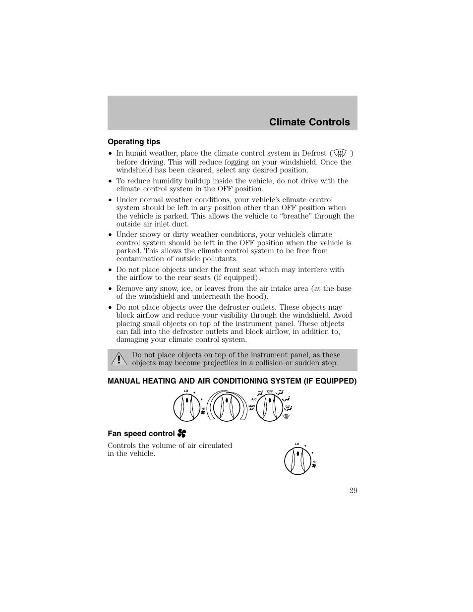 Climate controls | FORD 2003 Escort User Manual | Page 29 / 184