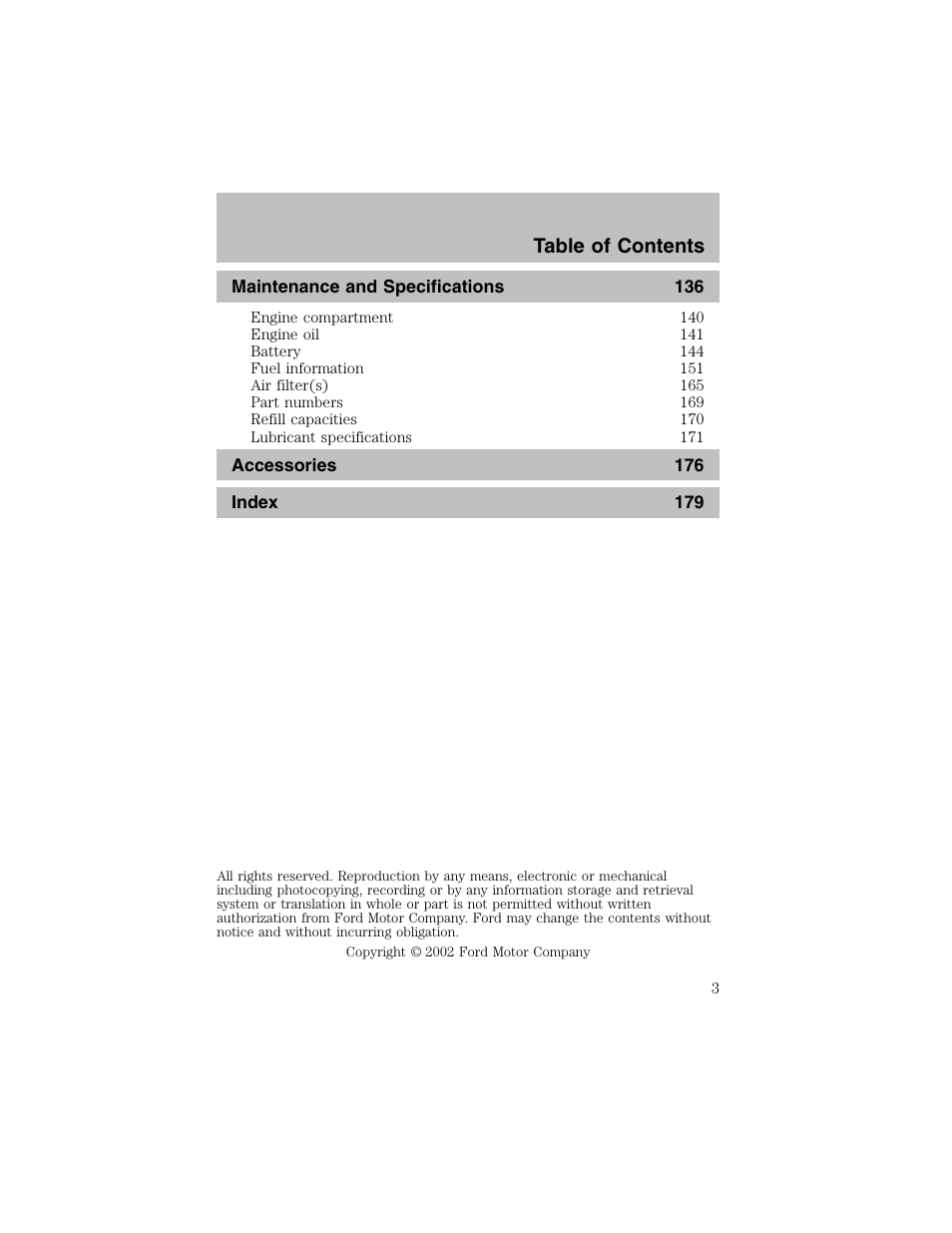 FORD 2003 Escort User Manual | Page 3 / 184