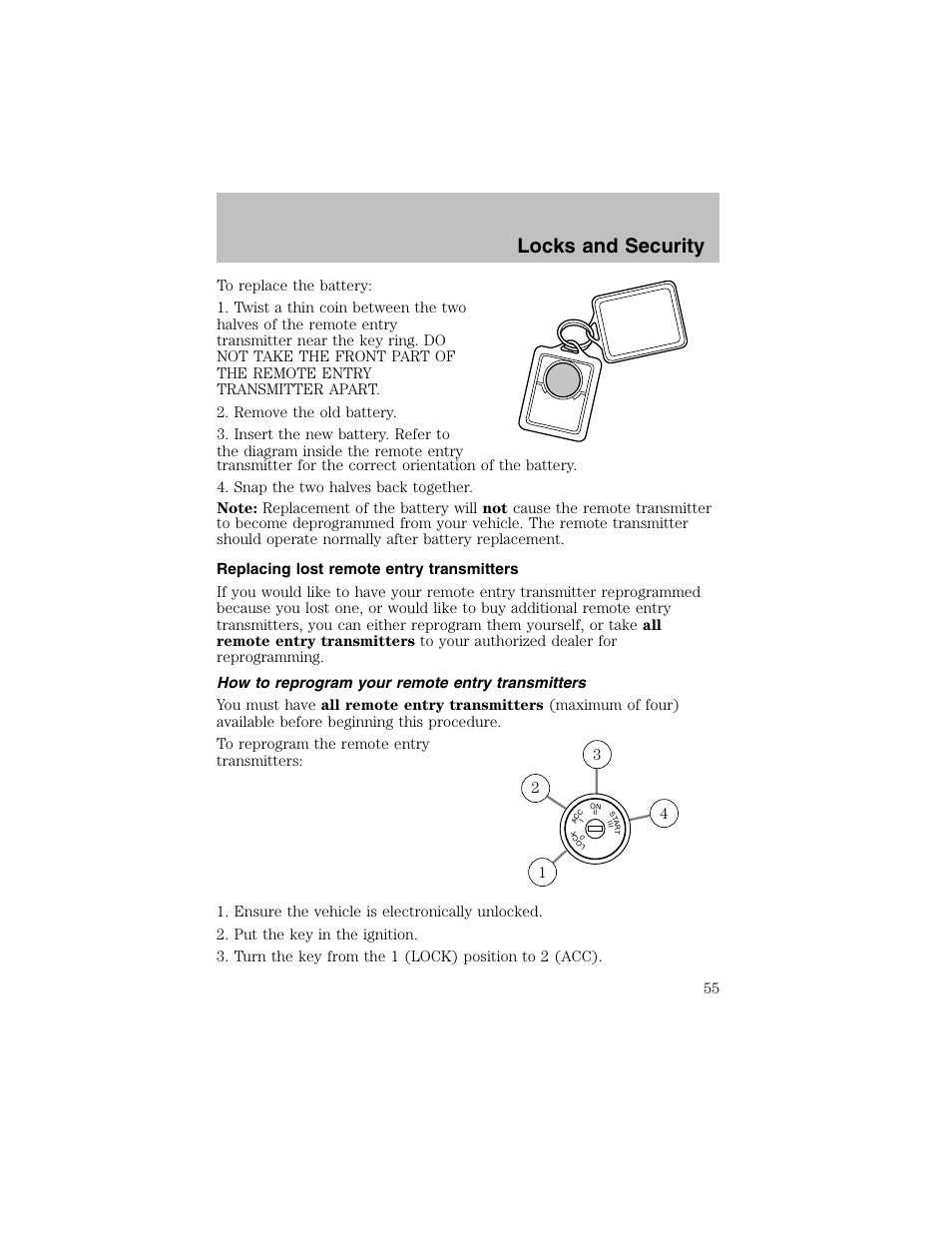 Locks and security | FORD 2003 Escort User Manual | Page 55 / 184