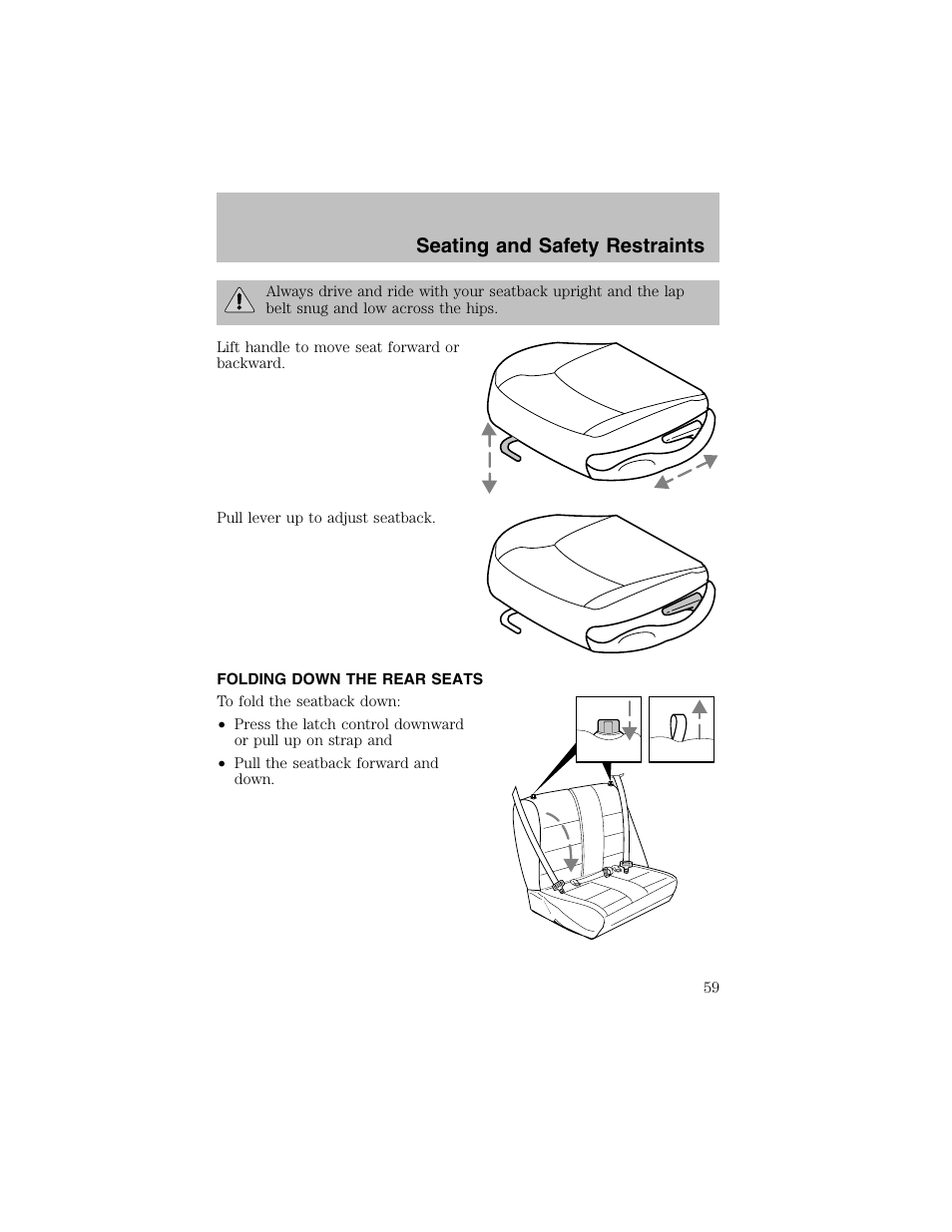 Seating and safety restraints | FORD 2003 Escort User Manual | Page 59 / 184