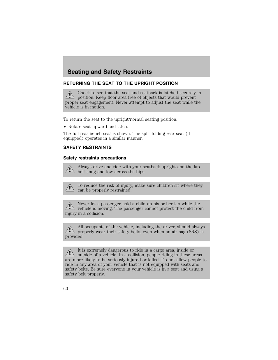 Seating and safety restraints | FORD 2003 Escort User Manual | Page 60 / 184