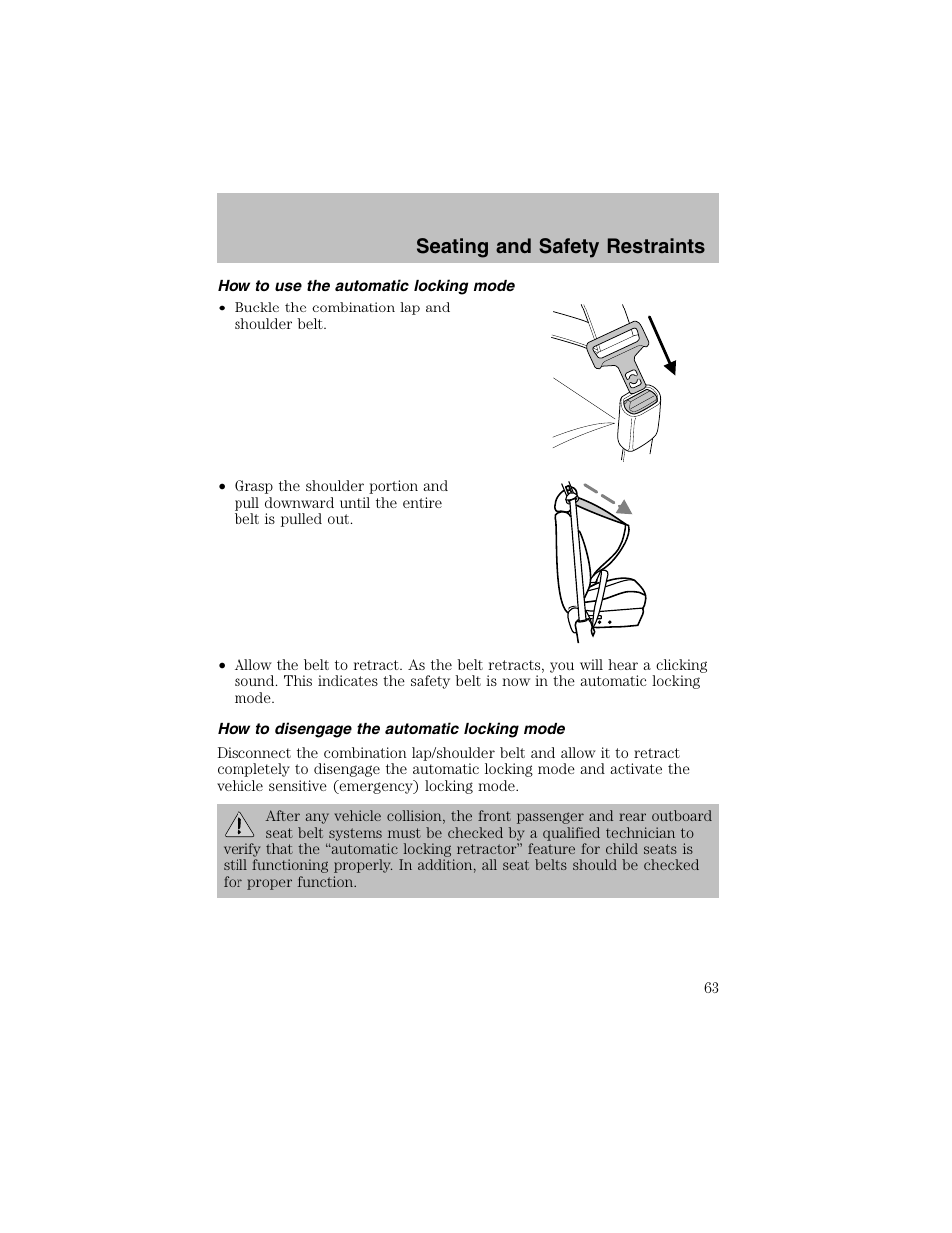 Seating and safety restraints | FORD 2003 Escort User Manual | Page 63 / 184