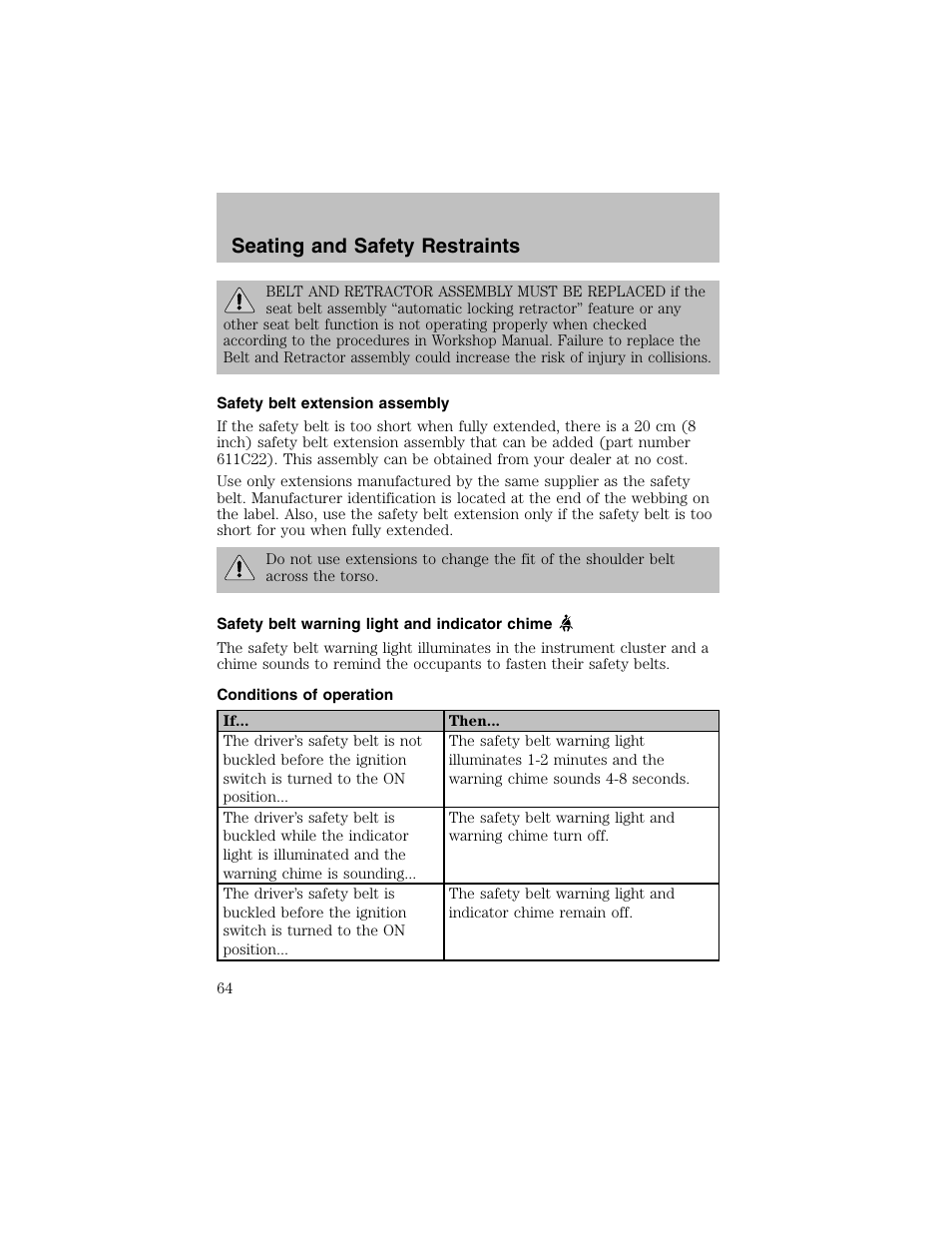 Seating and safety restraints | FORD 2003 Escort User Manual | Page 64 / 184