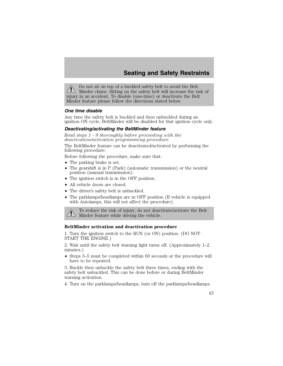 Seating and safety restraints | FORD 2003 Escort User Manual | Page 67 / 184