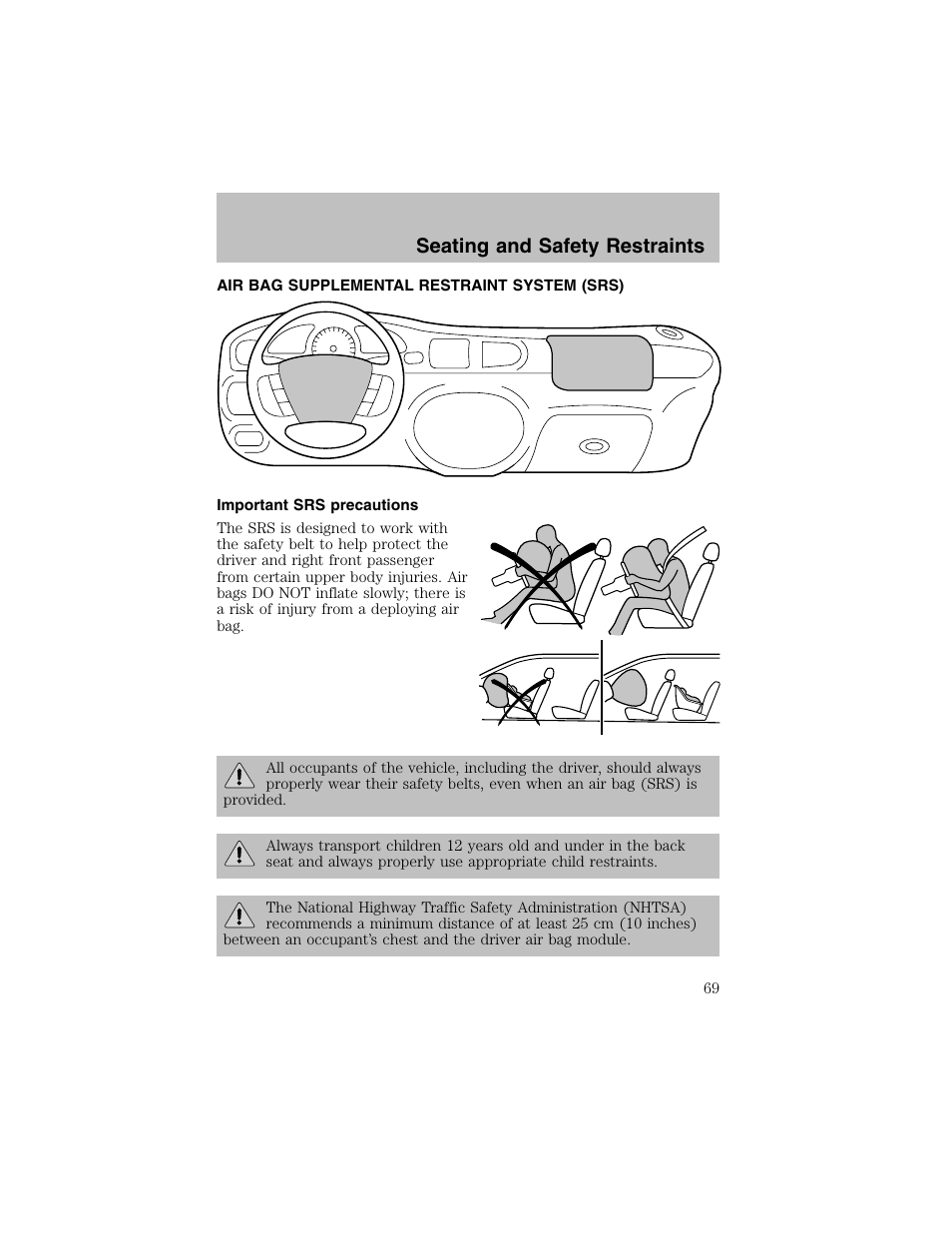 Seating and safety restraints | FORD 2003 Escort User Manual | Page 69 / 184