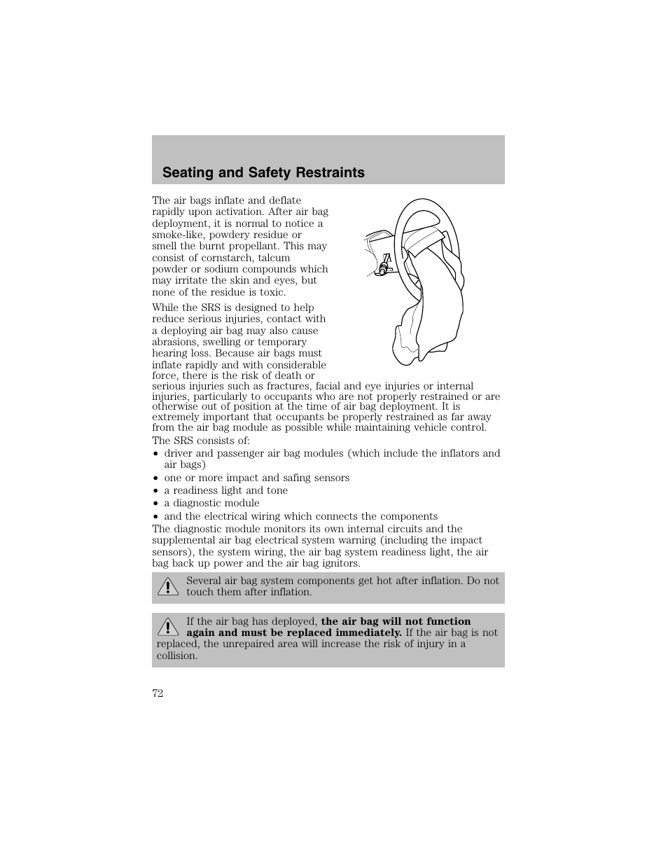 Seating and safety restraints | FORD 2003 Escort User Manual | Page 72 / 184