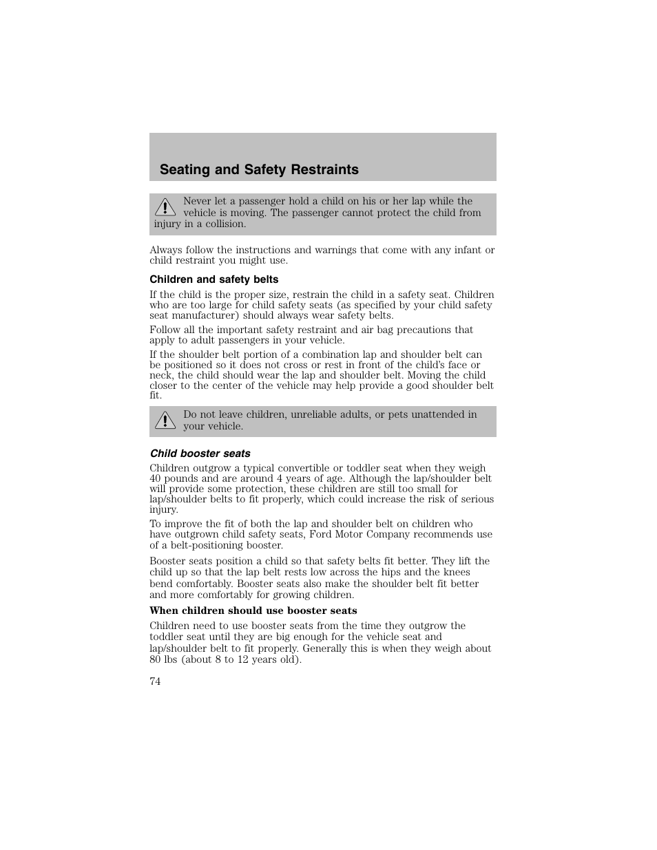 Seating and safety restraints | FORD 2003 Escort User Manual | Page 74 / 184
