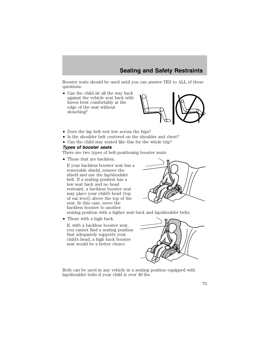 Seating and safety restraints | FORD 2003 Escort User Manual | Page 75 / 184