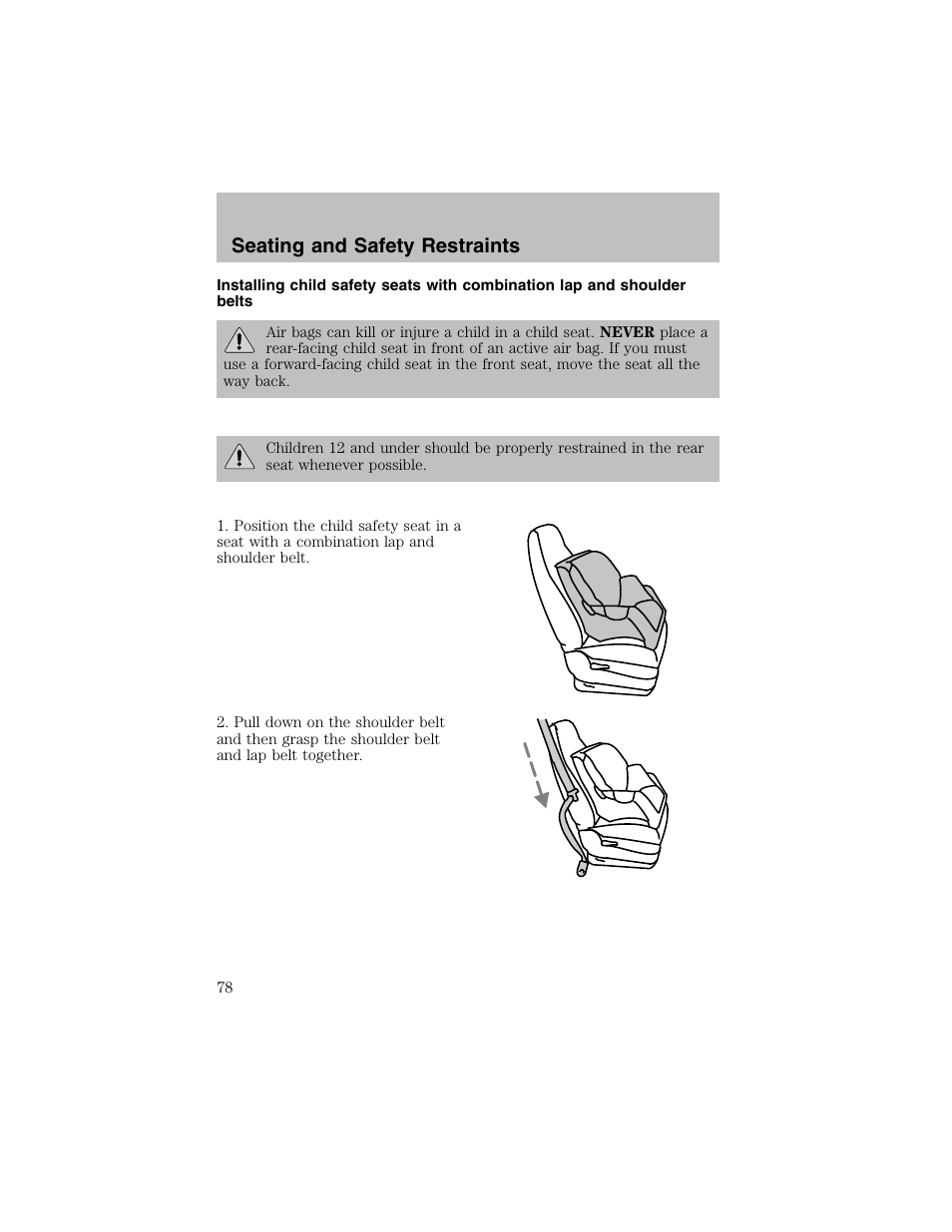 Seating and safety restraints | FORD 2003 Escort User Manual | Page 78 / 184