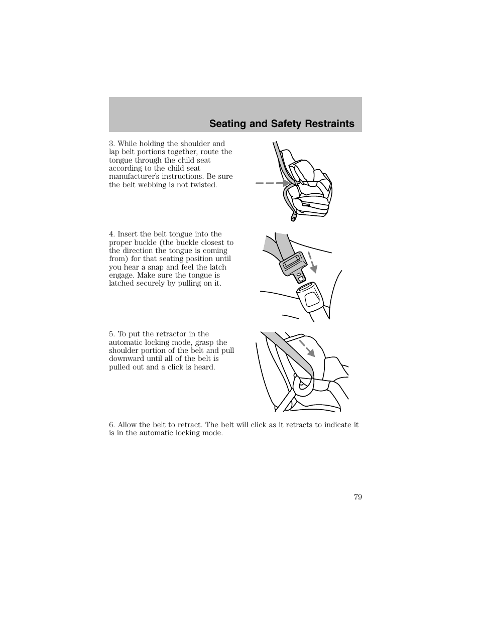 Seating and safety restraints | FORD 2003 Escort User Manual | Page 79 / 184