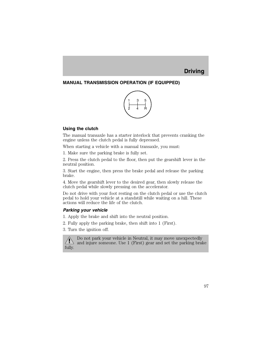 Driving | FORD 2003 Escort User Manual | Page 97 / 184