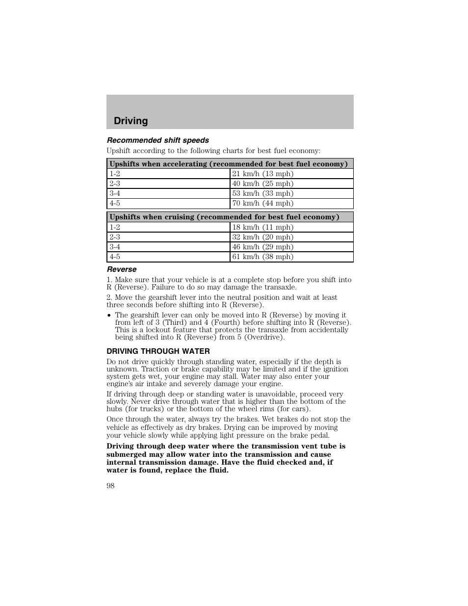 Driving | FORD 2003 Escort User Manual | Page 98 / 184