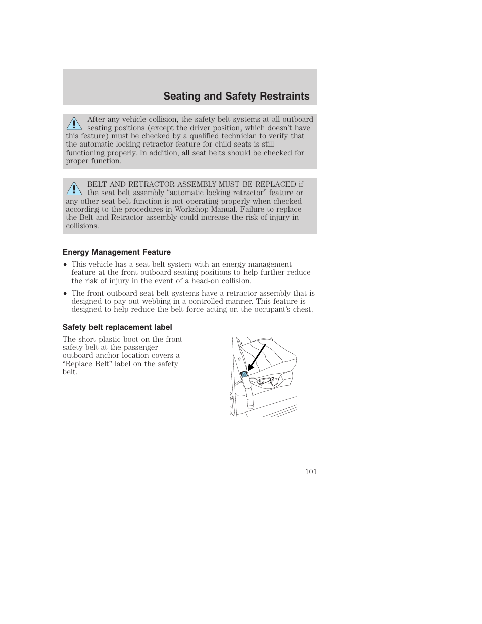 Seating and safety restraints | FORD 2003 Excursion v.1 User Manual | Page 101 / 240