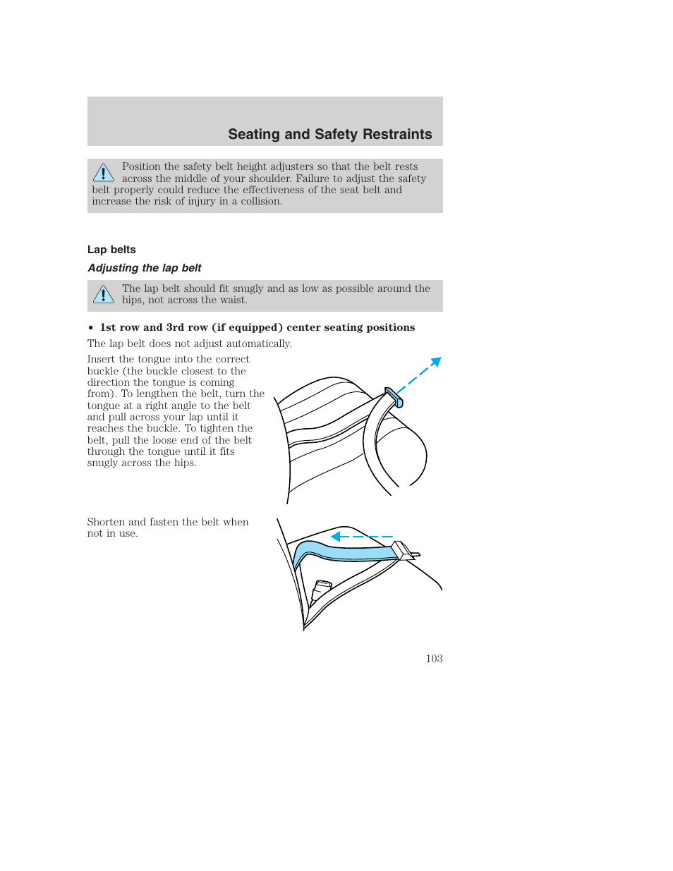 Seating and safety restraints | FORD 2003 Excursion v.1 User Manual | Page 103 / 240