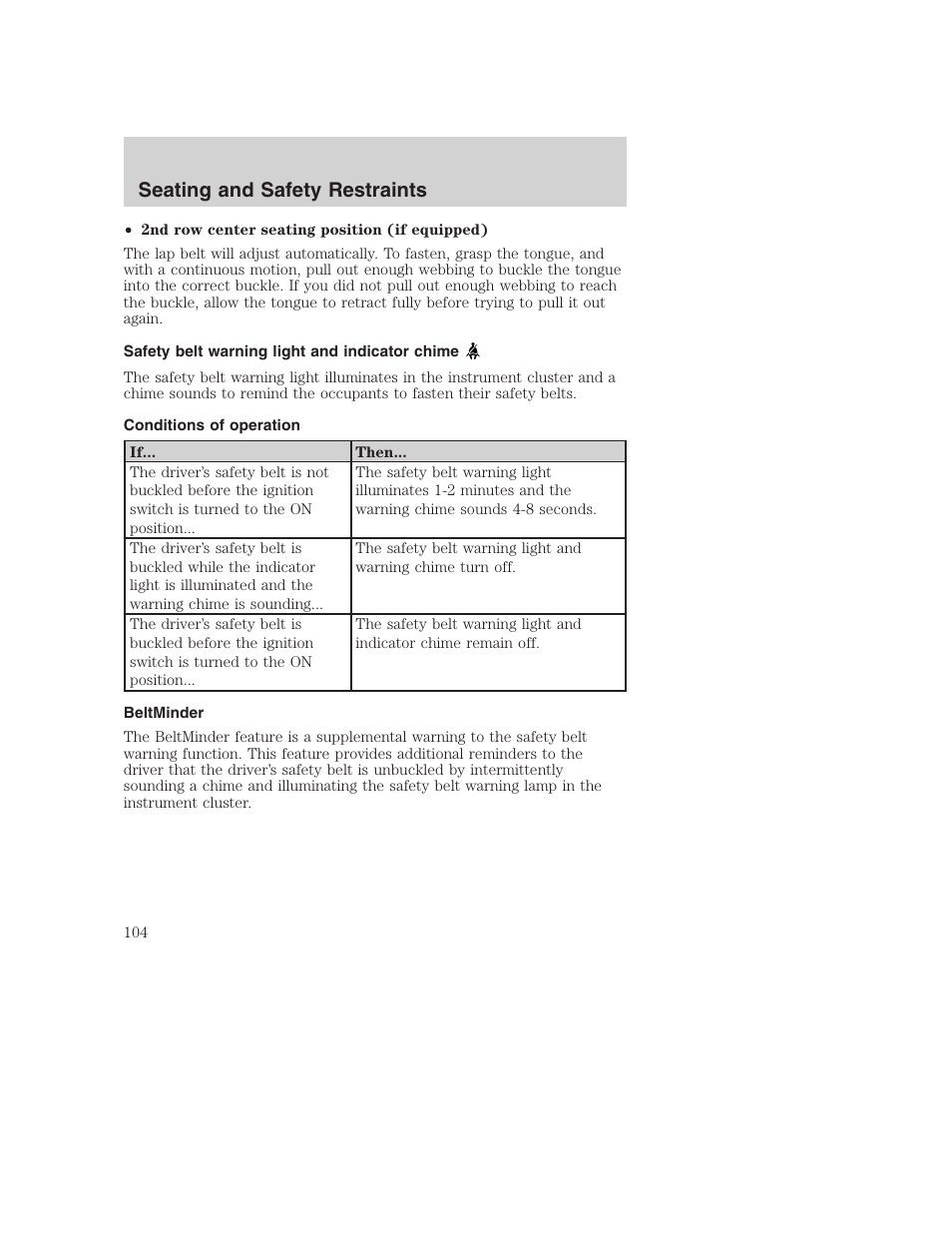 Seating and safety restraints | FORD 2003 Excursion v.1 User Manual | Page 104 / 240