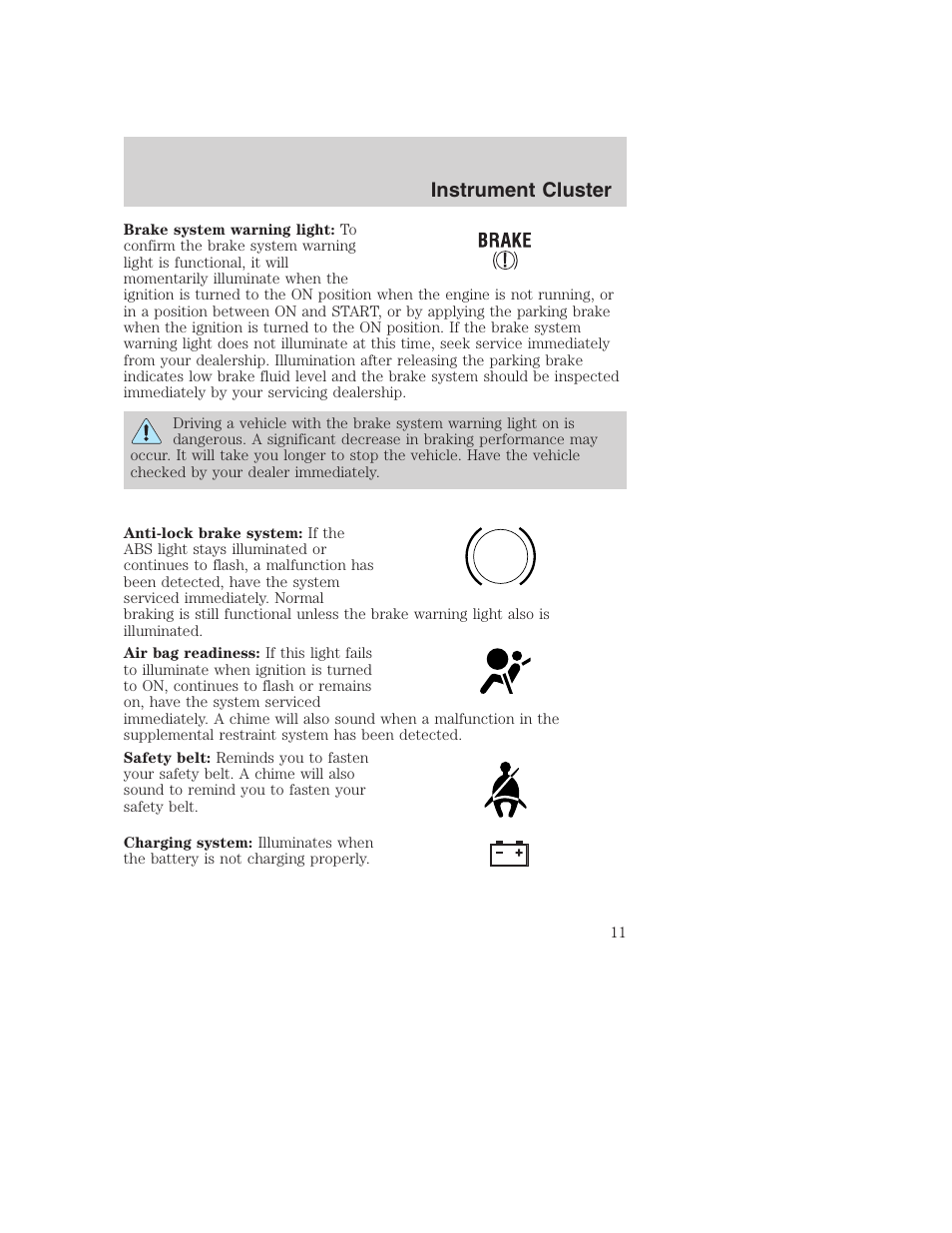 Instrument cluster | FORD 2003 Excursion v.1 User Manual | Page 11 / 240