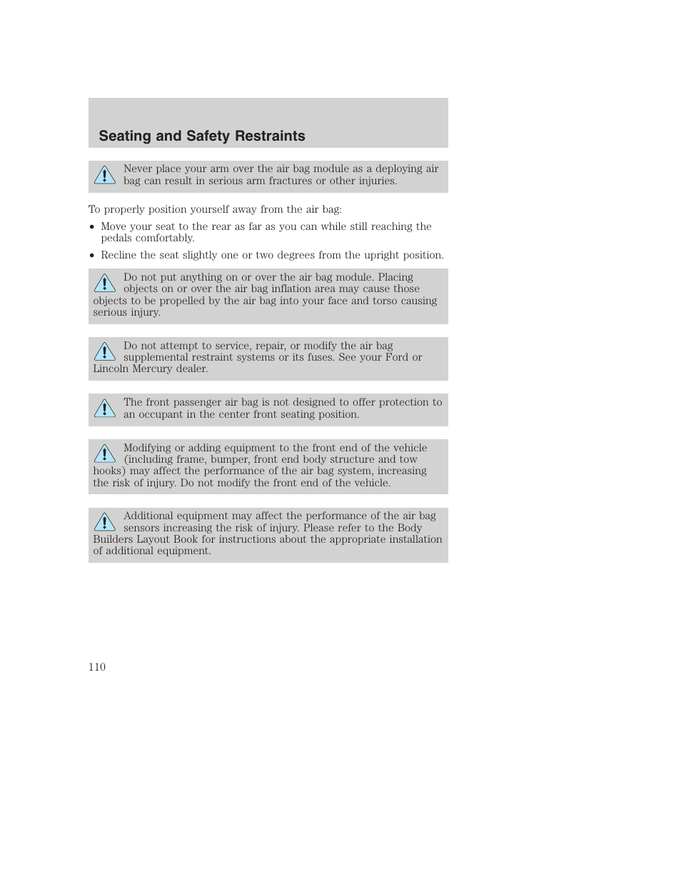 Seating and safety restraints | FORD 2003 Excursion v.1 User Manual | Page 110 / 240