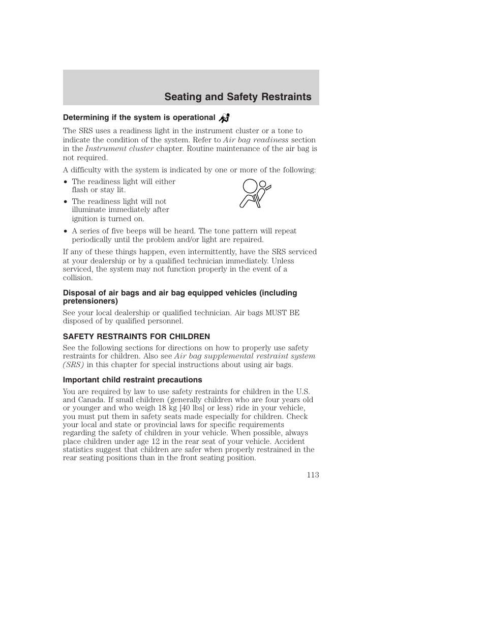 Seating and safety restraints | FORD 2003 Excursion v.1 User Manual | Page 113 / 240