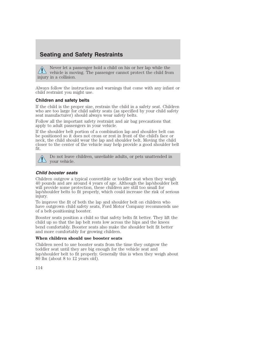 Seating and safety restraints | FORD 2003 Excursion v.1 User Manual | Page 114 / 240